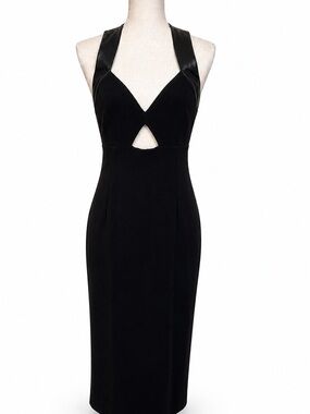 Alice + Olivia Black Leather Trim Halter Midi Dress Size 8
